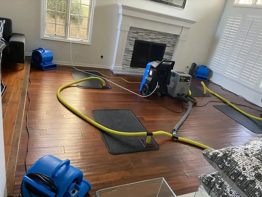 Drying equipment set up after water damage in an Arlington, TX home
