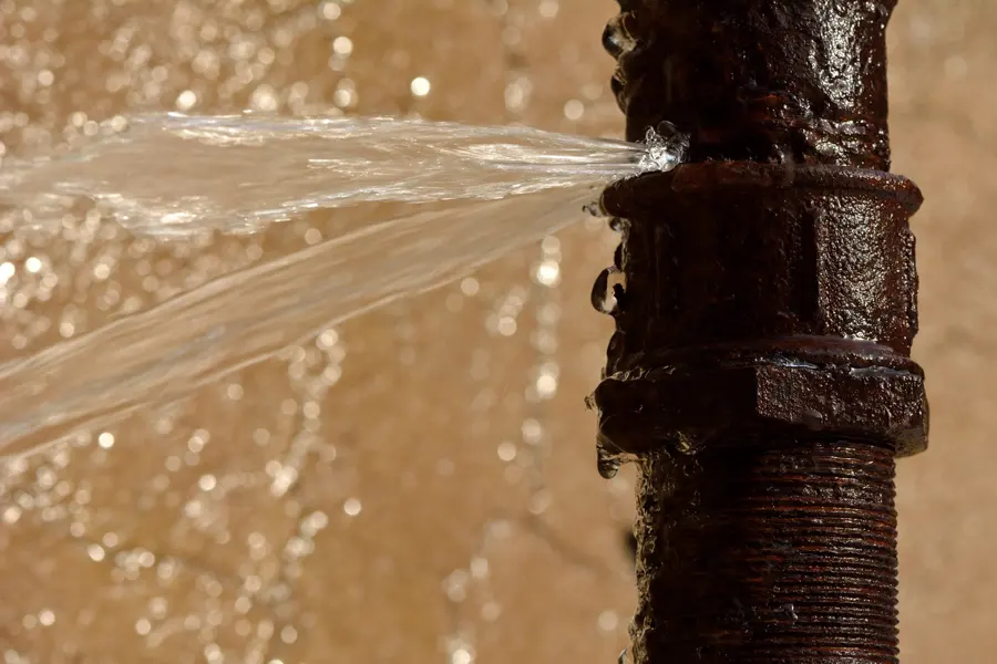 A burst supply line spraying water in an Arlington, TX home